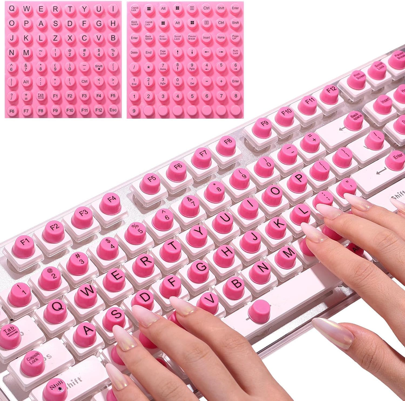 Raised Keyboard Stickers for Long Nails, Soft Silicone Bubbles, Pink, 128 Pieces