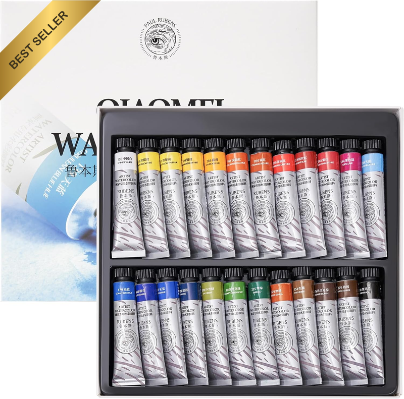Watercolor Paint Set 24 Vibrant Colors 12ml Tubes Academy Grade