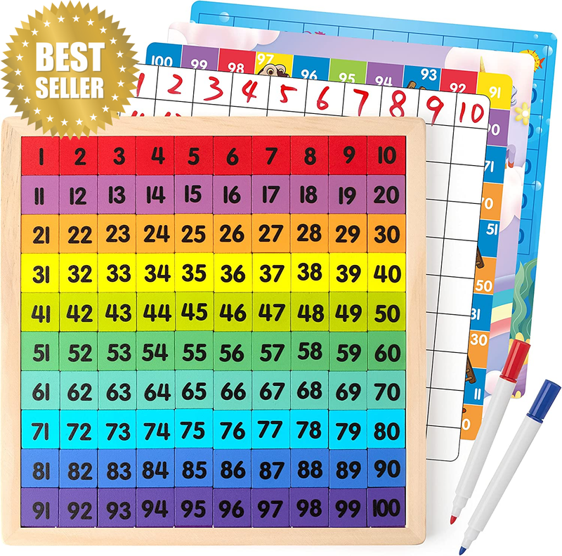 Wooden Math Hundred Board 1-100 for Preschool 3 4 5 Year Old Kids