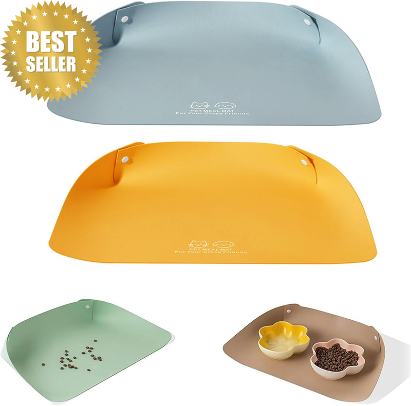 2 Pack Waterproof Leather Pet Feeding Mat for Cats Small Dogs