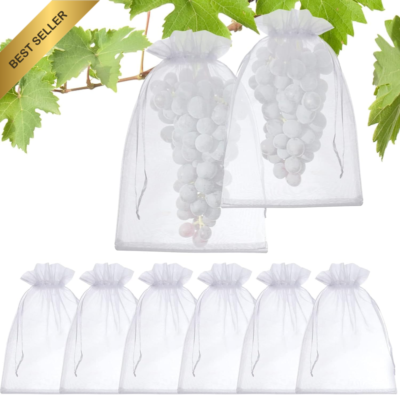 50 Pcs Fruit Protection Bags, 8X12 White Fruit Netting Bags for Fruit Trees Frui