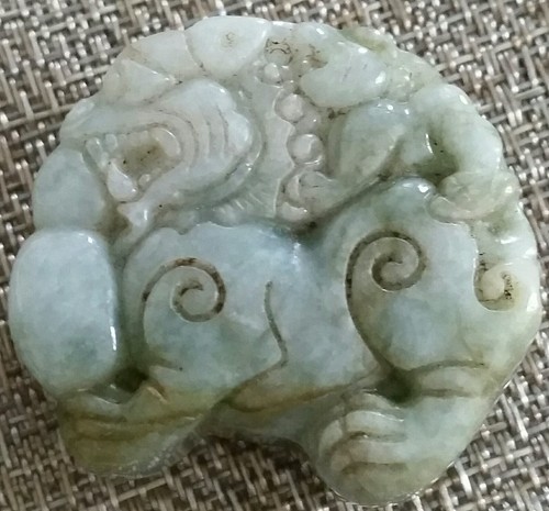 ESTATE SALE 19TH C ANTIQUE HAND CARVED HEAVY CHINESE JADE DRAGON TOGGLE