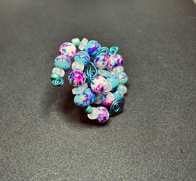 Sensory Ring Large Oversized Blue Glass Bead Flower Wire Band Anxiety Stim Ring