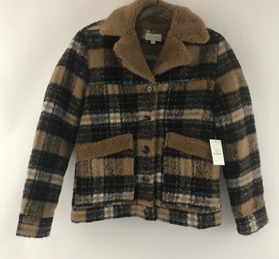 Brixton Coat Jacket XS Brown Plaid Nouvelle Lion Pockets Button Up Thick NEW