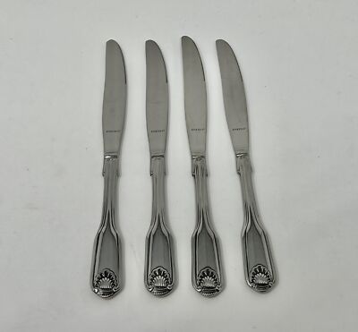 Of 4 Flat Handle Dinner Knives 9 1/2