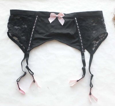 Women Sexy Garter Belt 4 Suspenders Smooth&Mesh 5 Breasted Black S-L-1X/2X-3X/4X