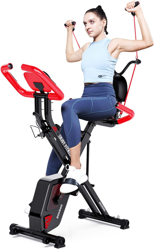 Folding Exercise Bike, Foldable Fitness Stationary Bike Machine, Upright Indoor