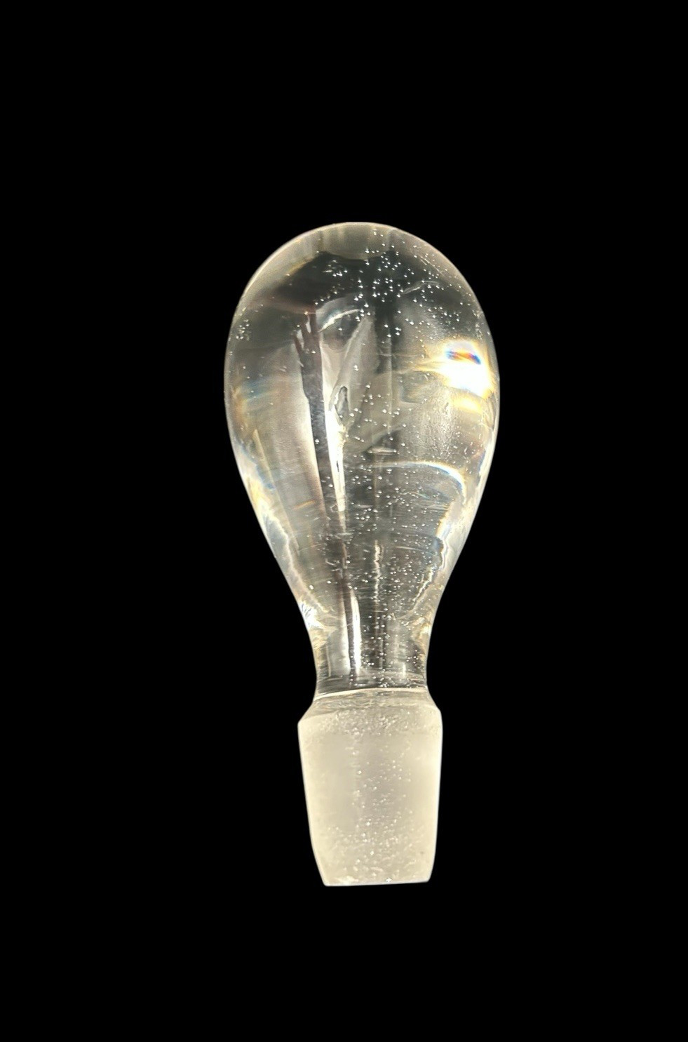 Heavy Blown Bubble Glass 4” Tear Drop Top Decanter Stopper Clear 1-.9” Stem