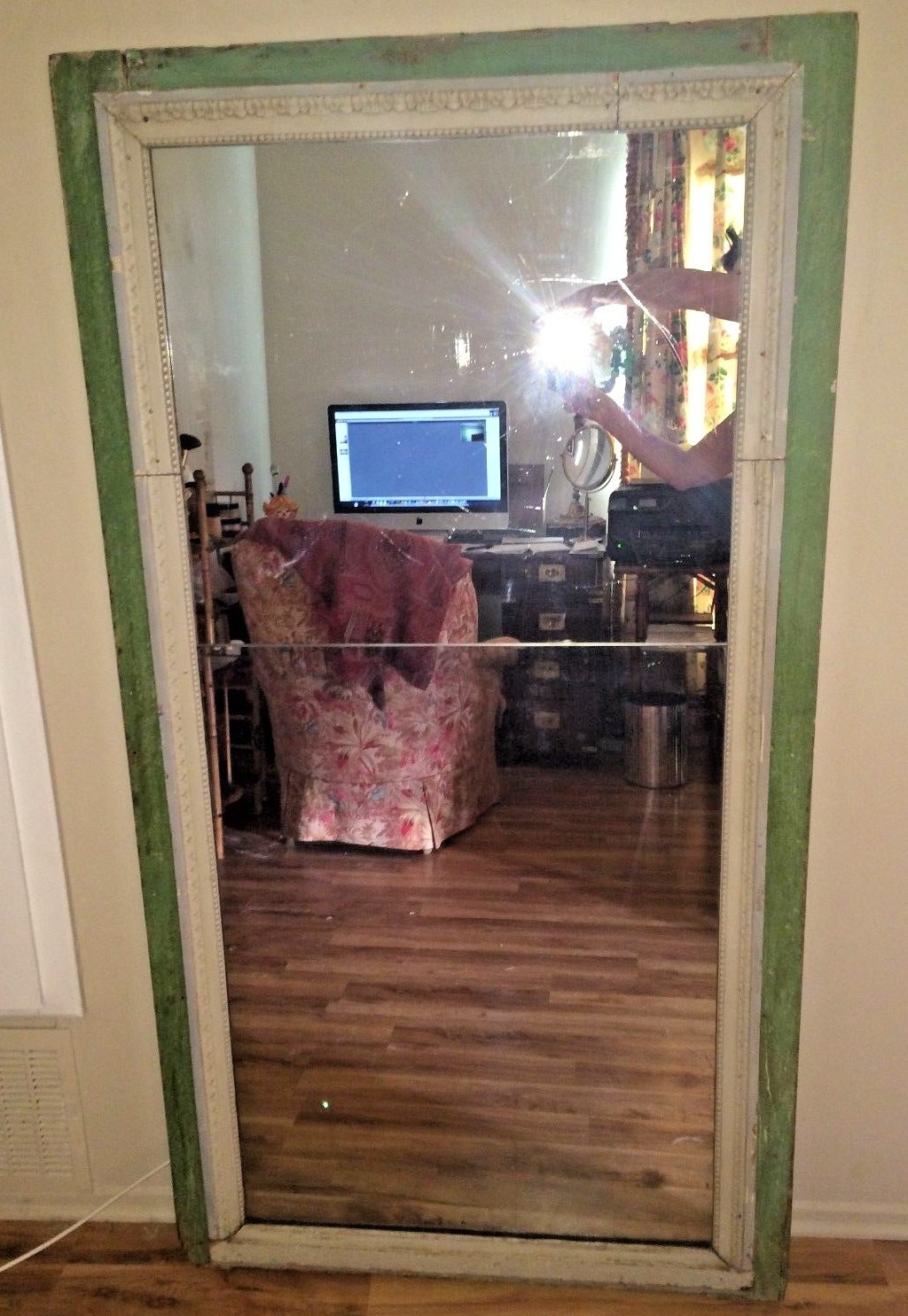 19c French Antique Green Market Spit Mirror