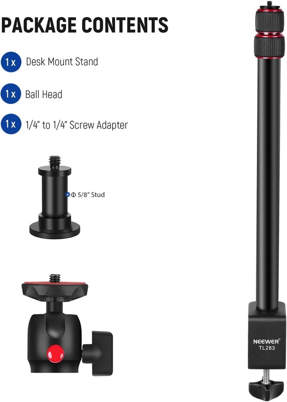 Extendable Camera Desk Mount with Ball Head, 17"-40" Adjustable Table Light Stan