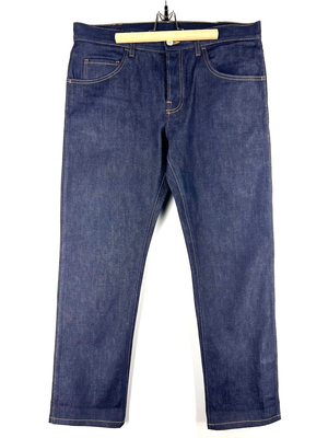 Dark blue tapered jeans sales