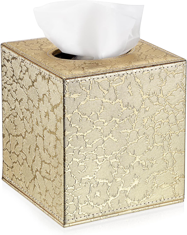 BTSKY PU Leather Cube Tissue Box Cover Holder, Gold