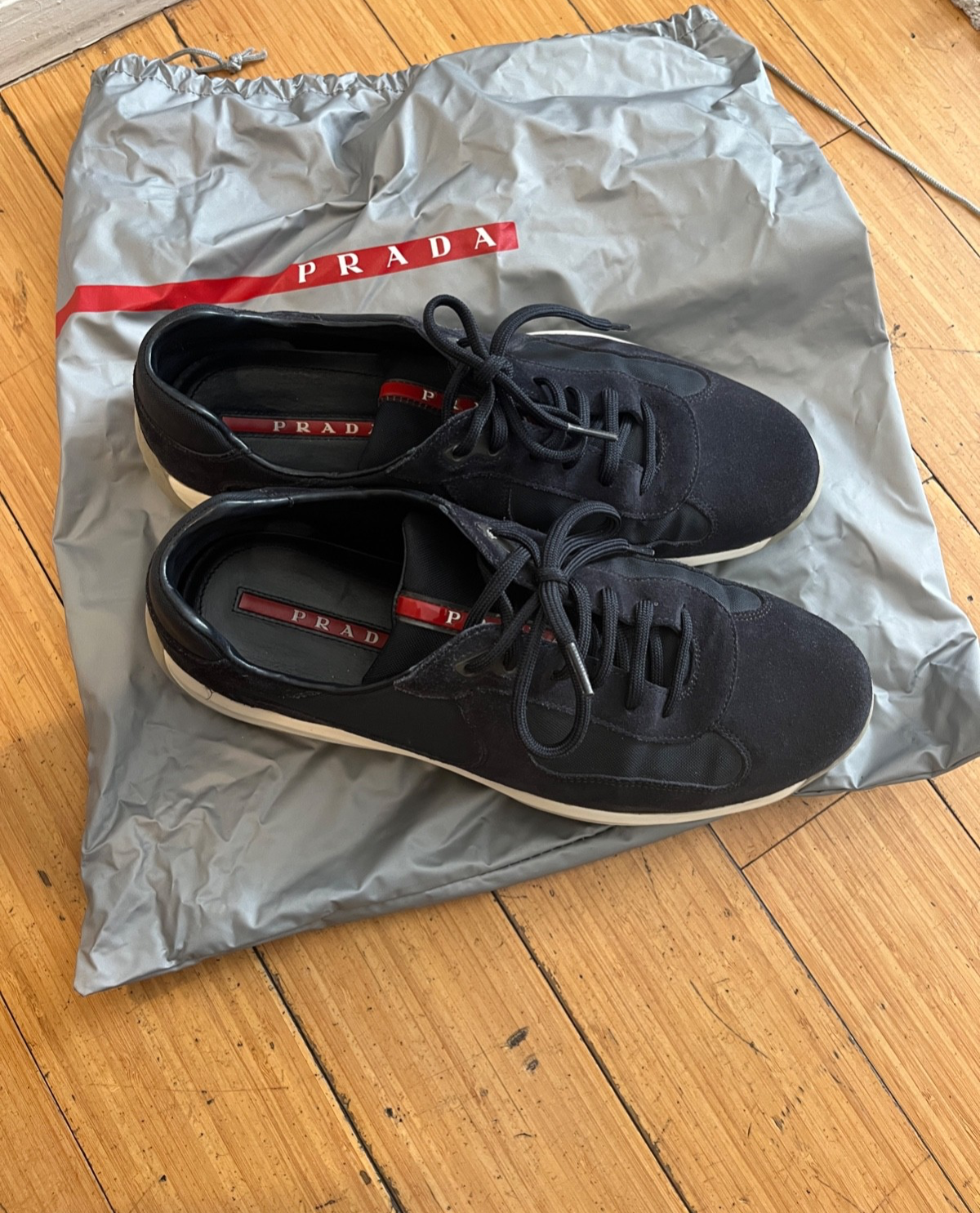 PRADA ネイビー スエード スニーカー　サイズ8 ネイビー プラダ ダウンタウン Re-nylon Xスエード スニーカー | PRADA