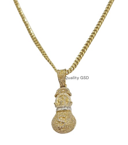 Pre-owned Quality Gold Money Bag Charm Pendant 10k Yellow Gold 0.60 Ct Diamond Men's Charm Real, 1.2"