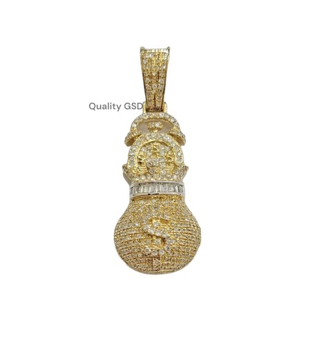 Pre-owned Quality Gold Money Bag Charm Pendant 10k Yellow Gold 0.60 Ct Diamond Men's Charm Real, 1.2"