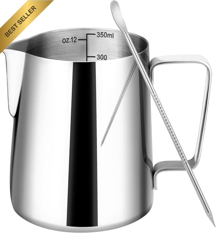 12Oz Milk Frothing Pitcher 304 Stainless Steel, Milk Frother Cup with Clear Meas