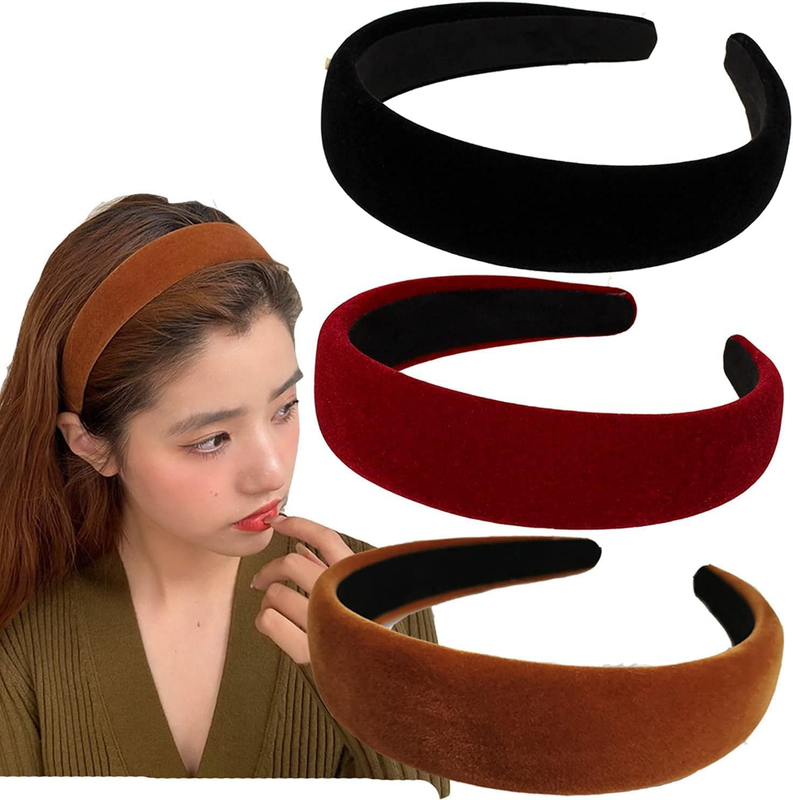 Wide Velvet Headbands for Women, Padded Headband&Thick Headband, 1.2 Inch Soft P