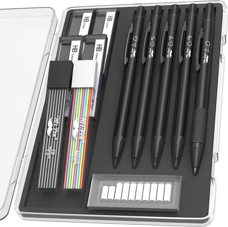 Set With Lead And Eraser Refills, 5 Sizes, Black, 0.3, 0