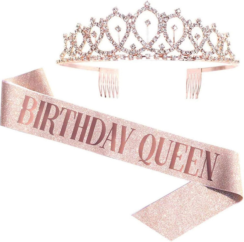 Birthday Girl Birthday Queen Crown and Sash Set for Birthday Party, Prom Day, We