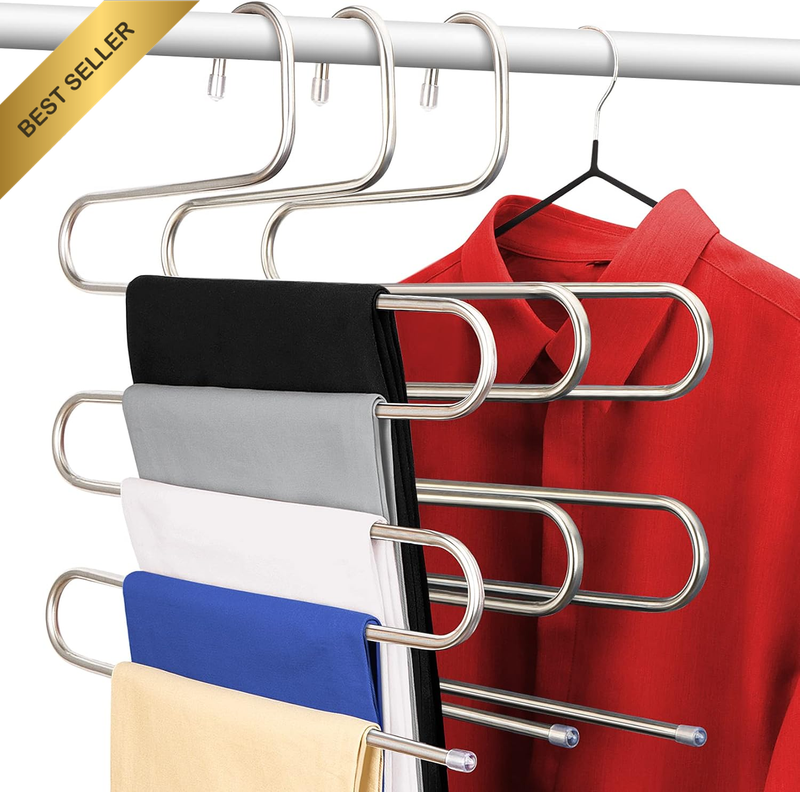 (3-Pieces) - S-Type Stainless Steel Clothes Pants Hangers Closet Storage Organis