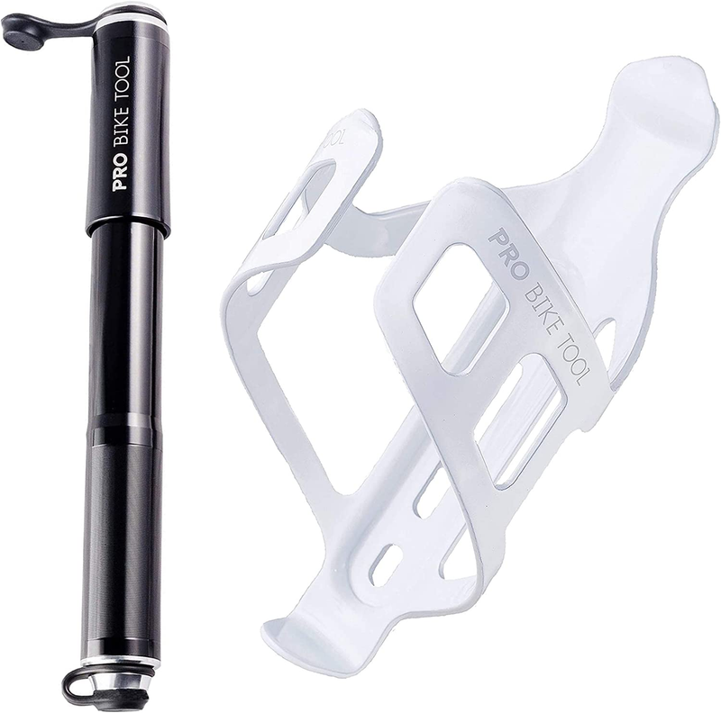 Mini Bike Pump with Gauge + Bike Water Bottle Holder Bundle 