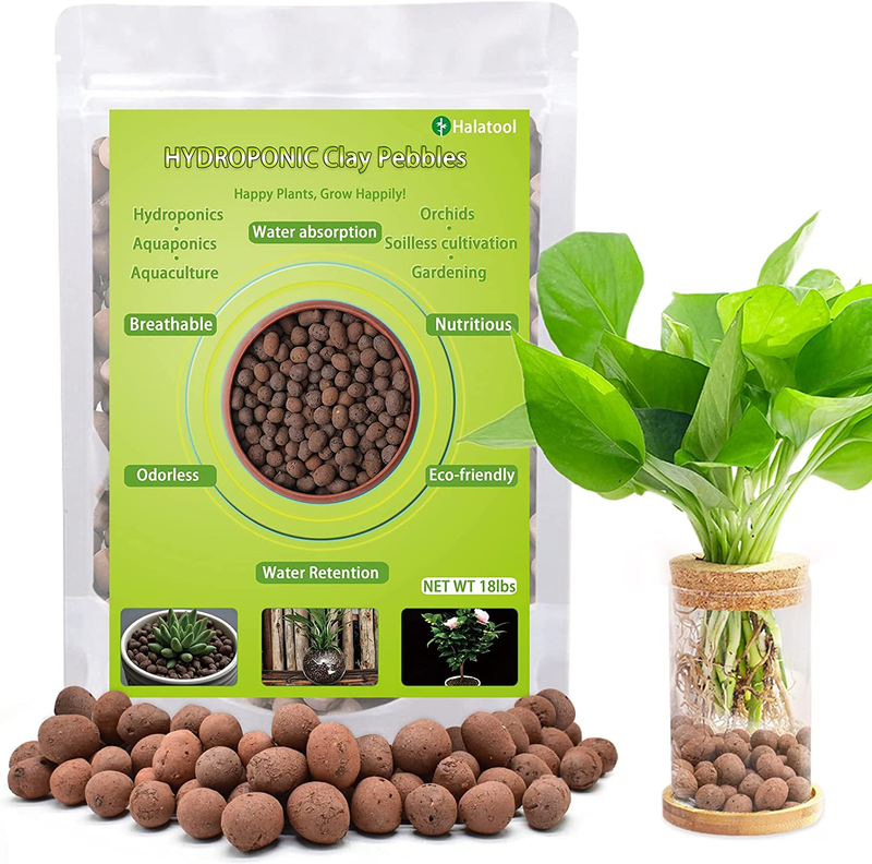 Halatool 18 LB Organic Clay Pebbles 4Mm-16Mm Leca for Plants 100% Natural Hydrot