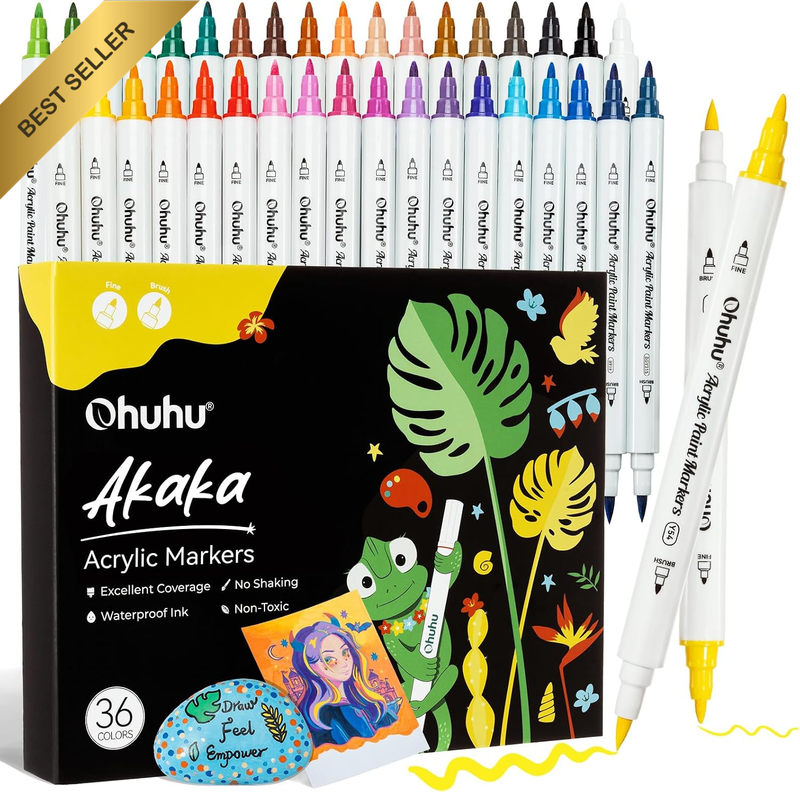 Acrylic Paint Markers 36 Colours Brush & Fine Acrylic Markers - Akaka