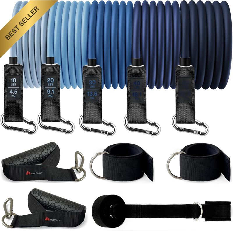 Meteor Resistance Bands Set, All-In-One Exercise Kit, 5-70Kg Adjustable Resistan