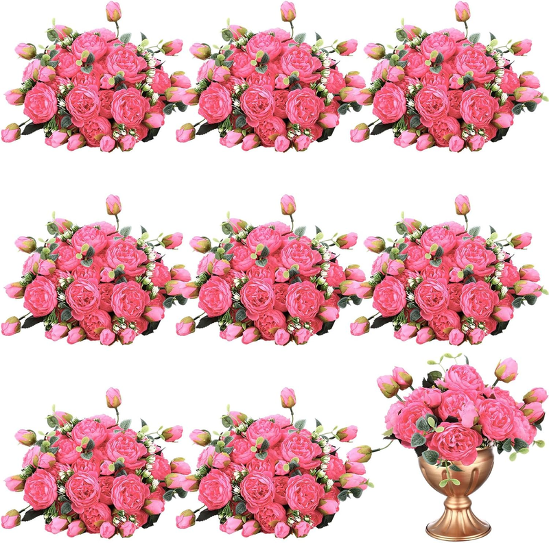24 Bundles Artificial Peonies Flowers Wedding Faux Flowers Silk Peony Bouquet Bulk Bride Fake Florals Arrangements for Table Centerpieces Wedding ​Party Vase Decor (Hot Pink)