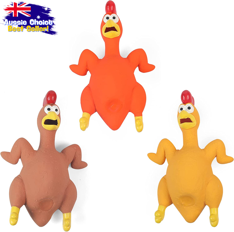 3-Pack Rubber Chicken Dog Toys - Squeaky Fetch Toys for All Breeds