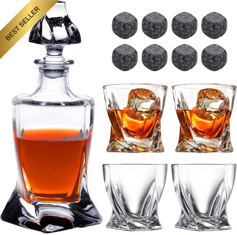 Whiskey Decanter Set with Whisky Glasses and Ice-Stones, Crystal Liquor Decanter