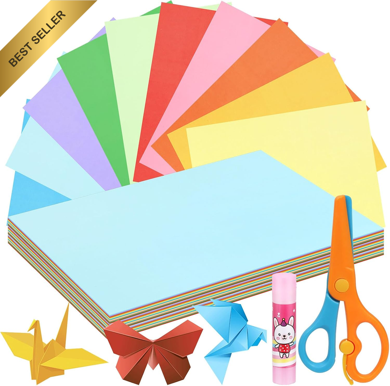 A4 Size 200 Sheets 10 Vivid Colors Origami Paper Kit with Glue Stick and Scissor