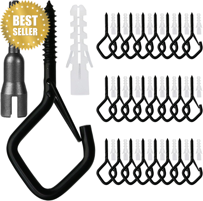 25 Pack Q-Hanger Hooks with Safety Buckle, 25Pcs Windproof Diamond-Shaped Screw