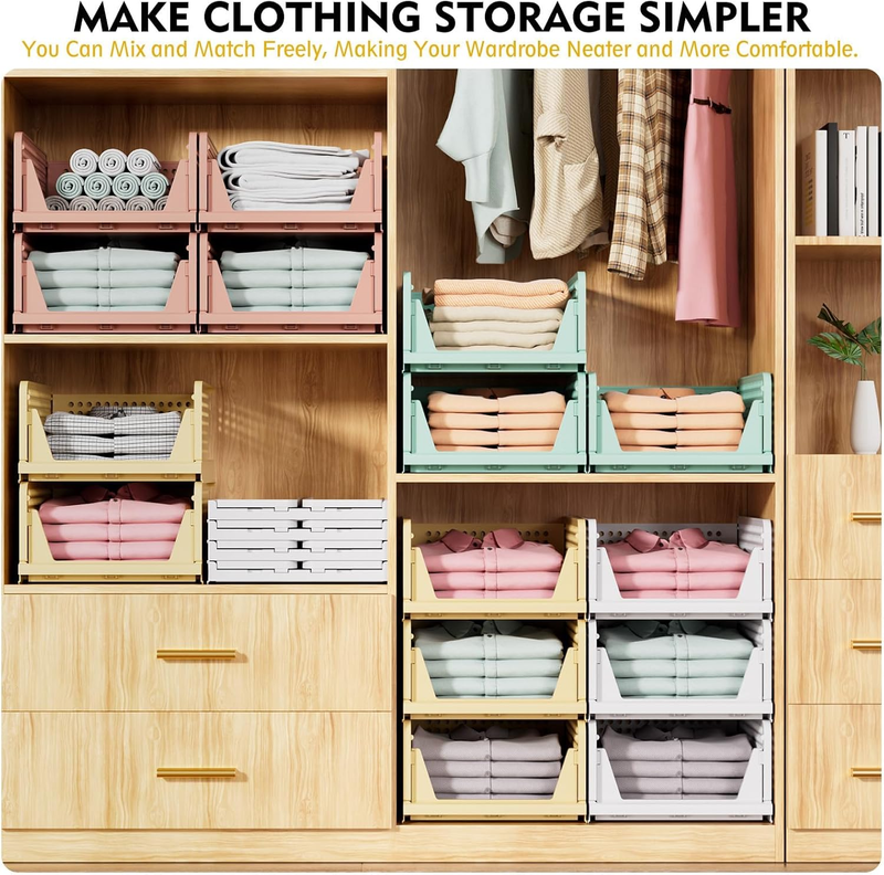 5 Pack White Stackable Closet Organizer Box, Multifunctional & Foldable Storage