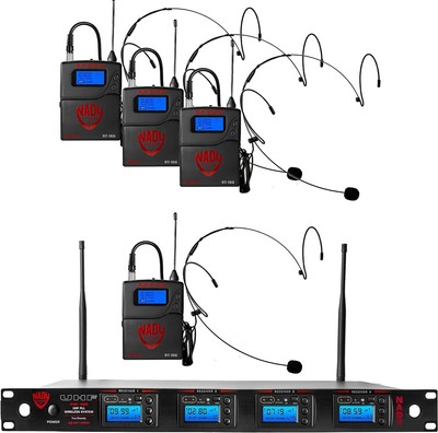 Professional UHF 4 Wireless Headset Microphone System w/ AutoScan