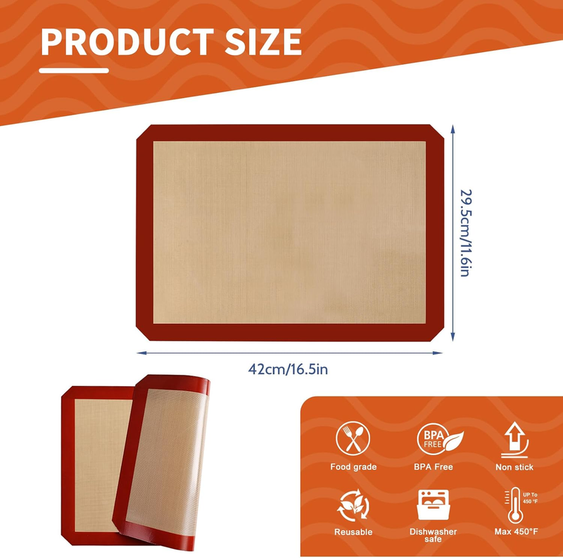2-Pack Silicone Baking Mat, 16.5"x11.6" Reusable Silicone Baking Sheets for Oven