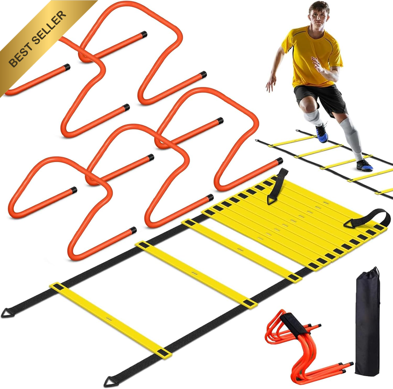6M Agility Ladder Set, 5 Adjustable Hurdles, Speed Training Equipment, Soccer
