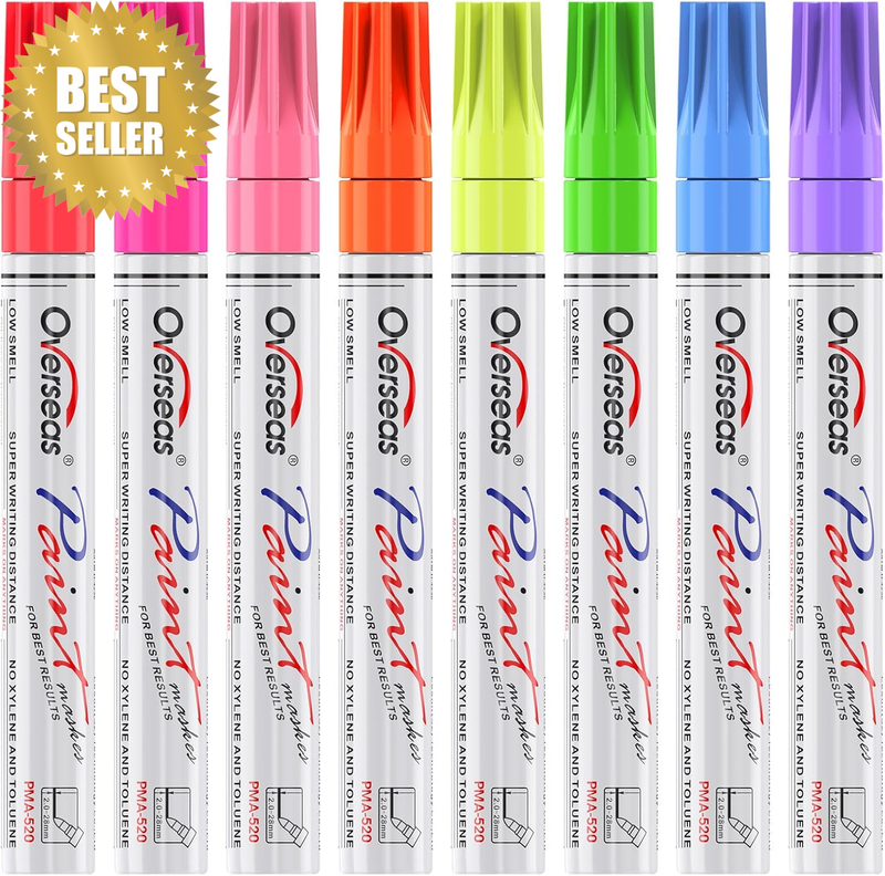 Neon Fluorescent Paint Marker Pens - 8 Colors Oil-Based Paint Markers, Medium Ti