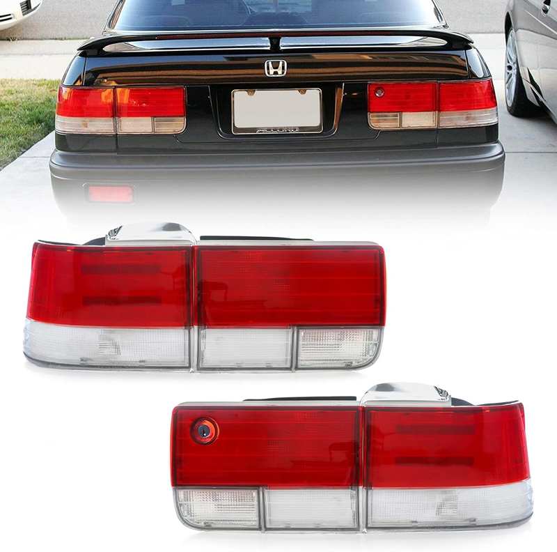 Style Red Clear Rear Tail Lamps Left Right Set for 1992-1993 Honda Accord Sedan
