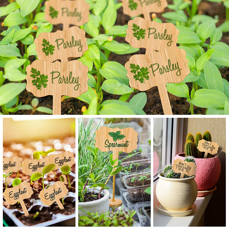 60Pcs Bamboo Plant Labels with 1 Marker Pen Eco-Friendly T-Type Wooden Plant Sig