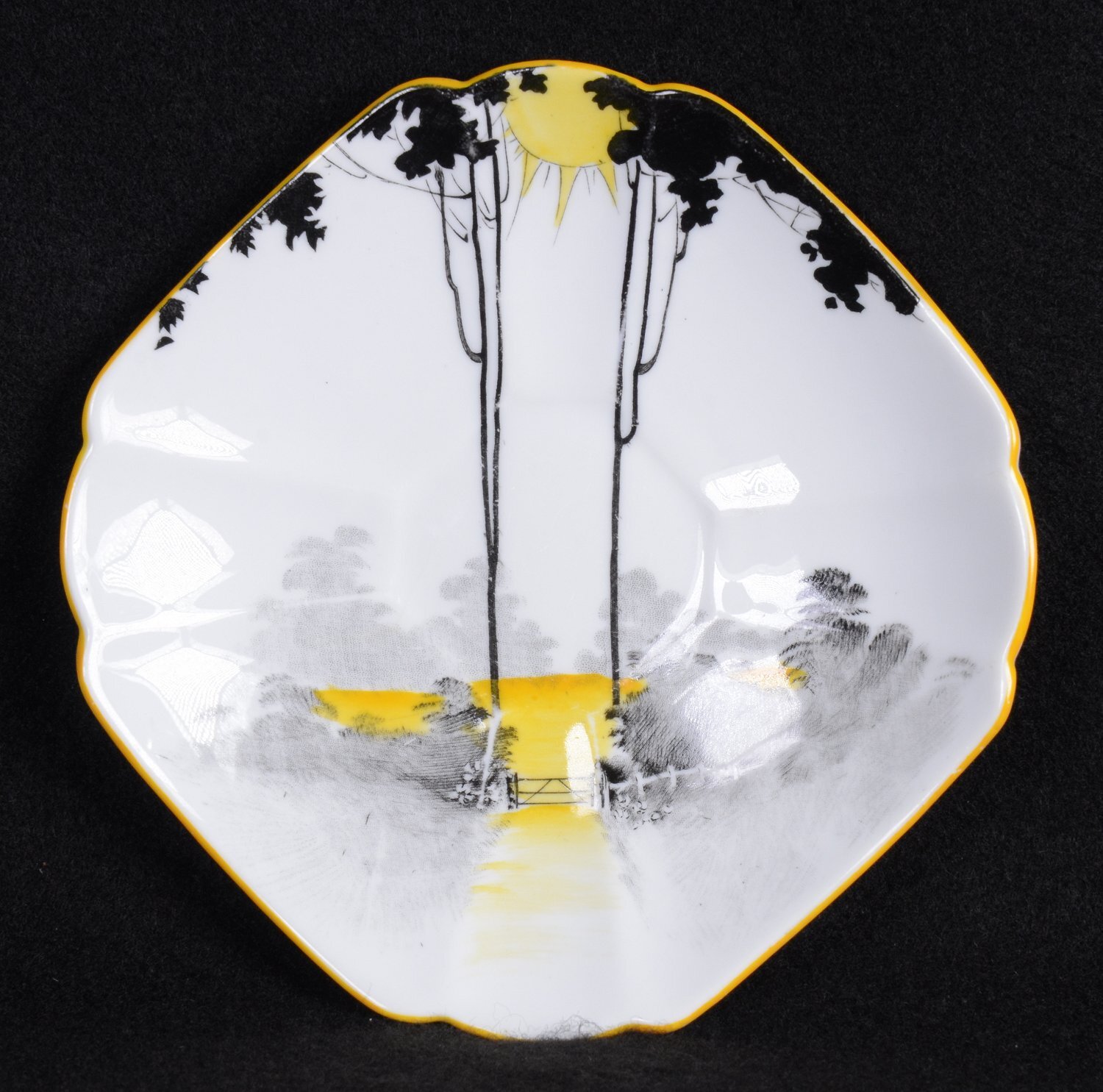 Vintage 1929 SHELLY English Deco SUNRISE & TALL TREES SAUCER