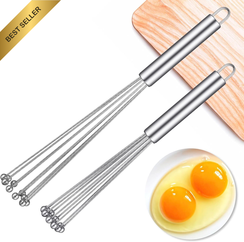 2 Pieces Stainless Steel Ball Whisk Wire Egg Beater Manual Mixer Whisk Set Kitch
