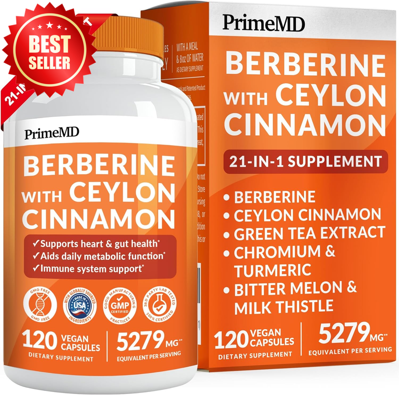 21-in-1 Berberine Supplement 5279MG Cinnamon Chromium Metabolism 120 Ct US