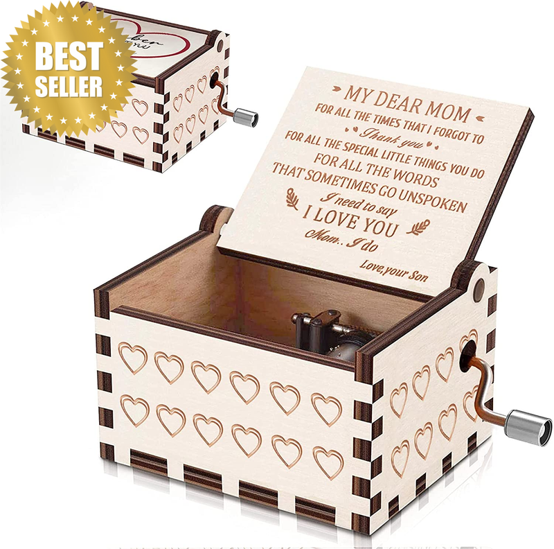 U R My Sunshine Tune Hand Crank Music Box for Mom from Son Mini Wood Vintage Hea