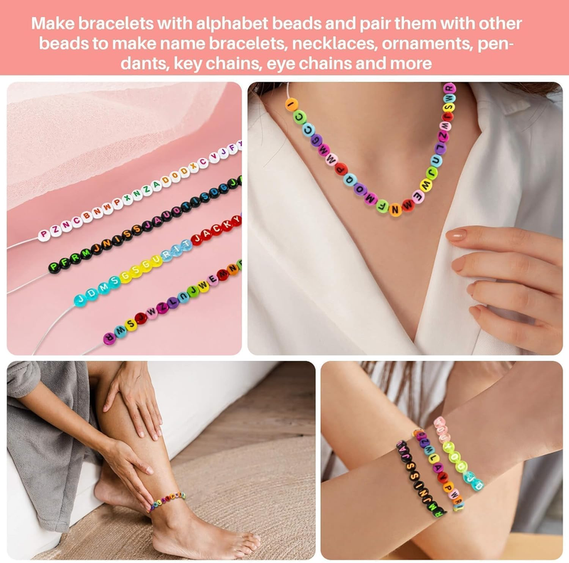 1900 Pcs 7 Colors Round Letter Beads for Bracelets -  4×7 mm Alphabet Number Let