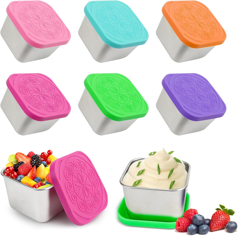 6Pcs Stainless Steel Small Food Containers, 180Ml Stackable Snack Pots with Leak