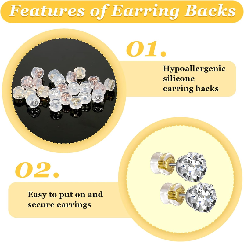 24 Pcs 12 Pairs 18K Gold Silicone Earring Backs, Locking Secure Earring Backs fo