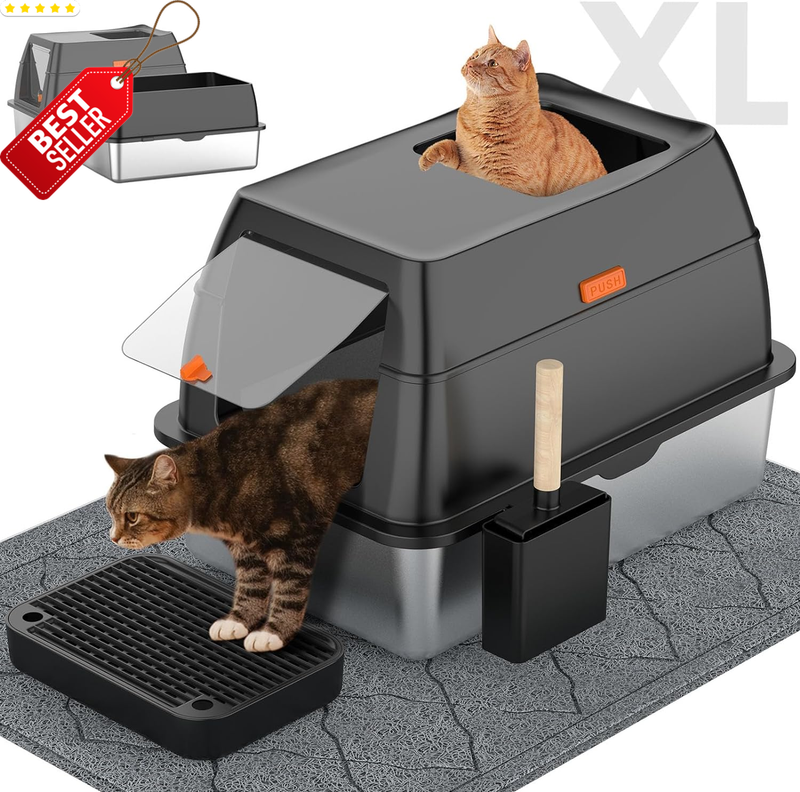 Stainless Steel Cat Litter Box Front Entry Top Exit Extra Large Enclosed US