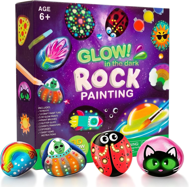 Kids Rock Painting Kit Glow in the Dark - DIY Arts and Crafts Supplies for Boys