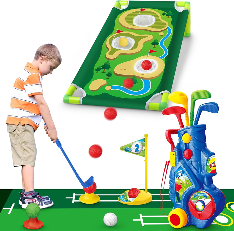 Kids Golf Club Set, Toddler Golf Set with Golf Board, Putting Mat, 8 Balls, 4 Go